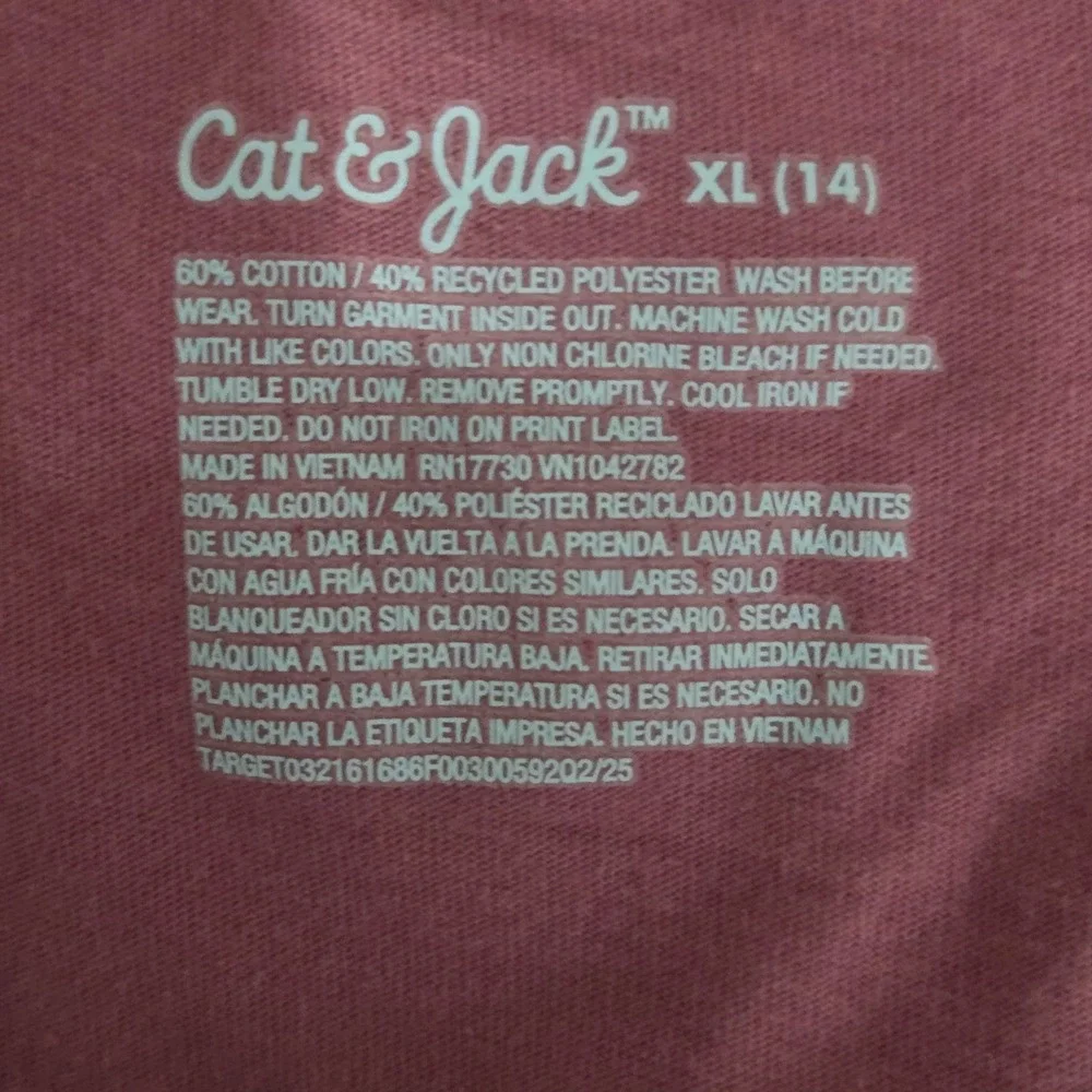 Cat & Jack Girls Size XL Short Sleeve Round Neck Heart Print Top Dusty Pink